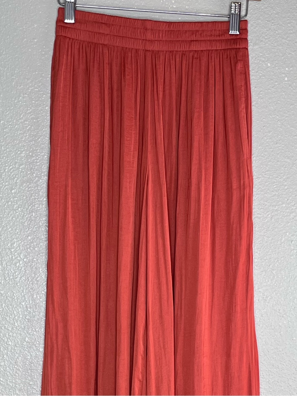 Zara Sz XS Rust Boho Pleated Satin Wide-Leg Pants - Picture 4 of 16
